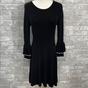 Vince Camuto Black Long Sleeve Sweater Dress with Ruffle Cuffs